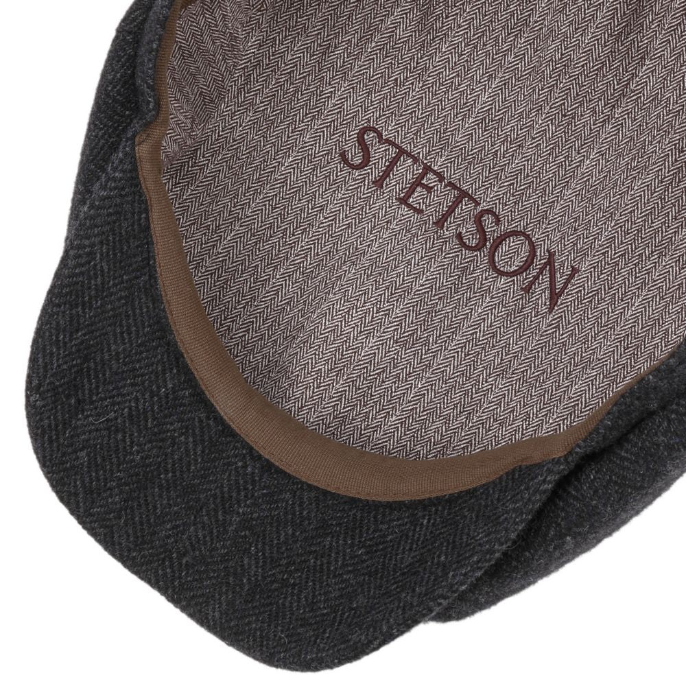 Stetson Hatteras Dark Gray Herringbone Wool Flat Cap