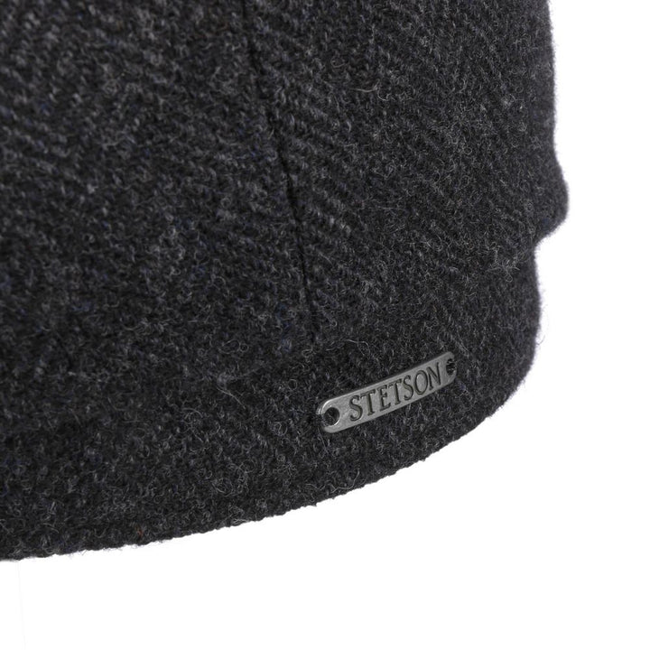 Stetson Hatteras Dark Gray Herringbone Wool Flat Cap