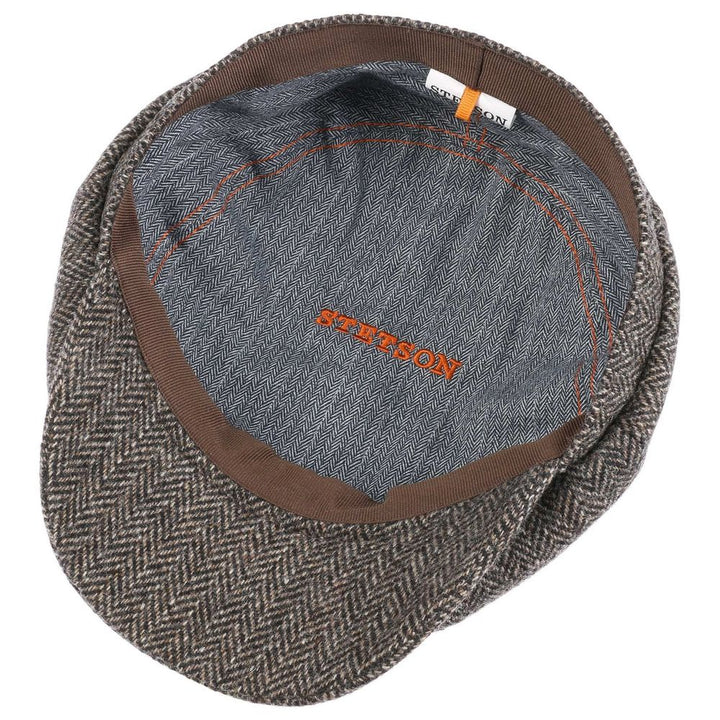 Stetson Hatteras Light Gray Herringbone Wool Flat Cap