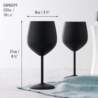 Oak &amp; Steel - 4 Matte Black Wine Glasses