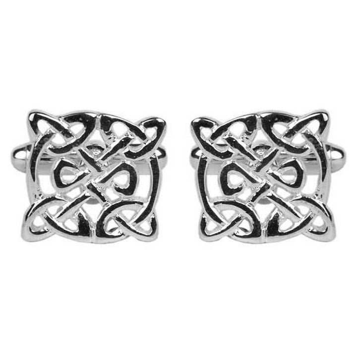 Celtic Round Rhodium Plated Cufflinks - UK Cufflinks