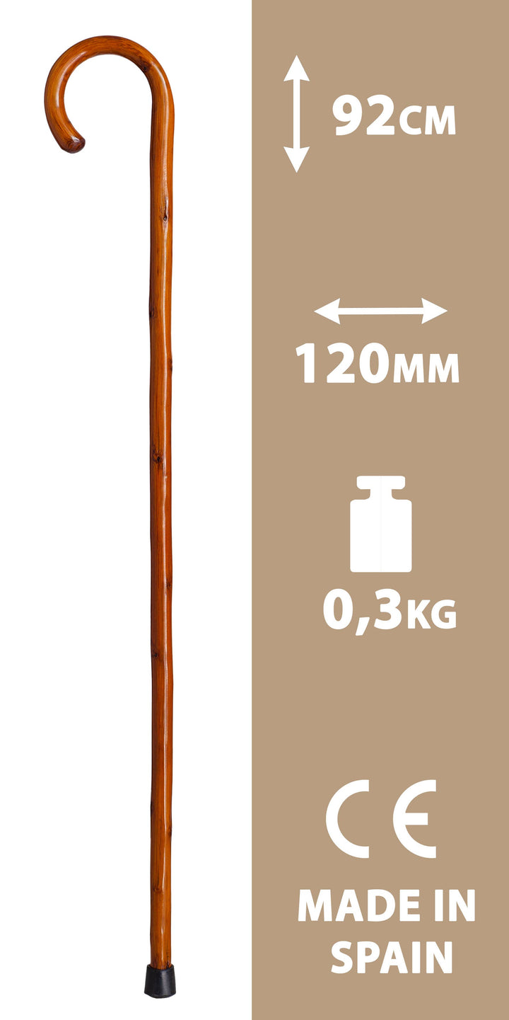 Natur Spadserestok med Hyrdehåndtag og Gummidup - 2 farver - Spaderestok fra Segorbina BASTONES hos The Prince Webshop