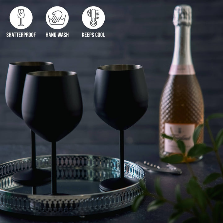 Oak & Steel - 4 Matte Black Wine Glasses