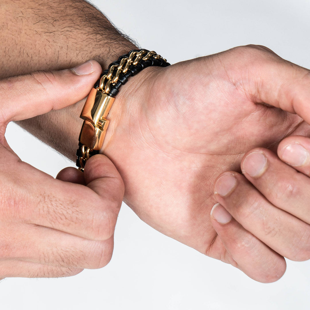Læderarmbånd ”Steel” - Guld & Sort