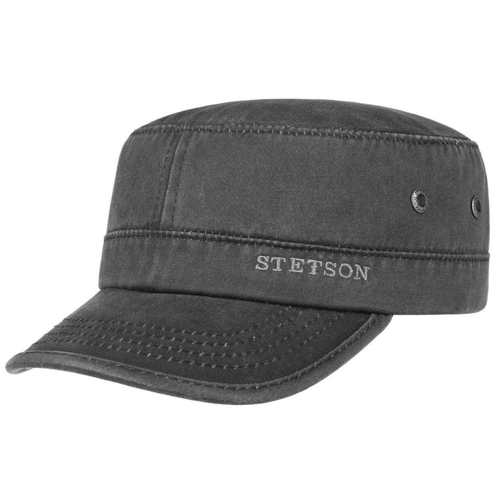 Sort Oilskin Look Stetson Army Cap