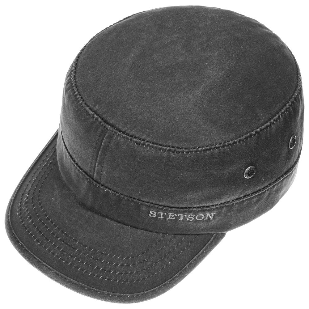 Sort Oilskin Look Stetson Army Cap