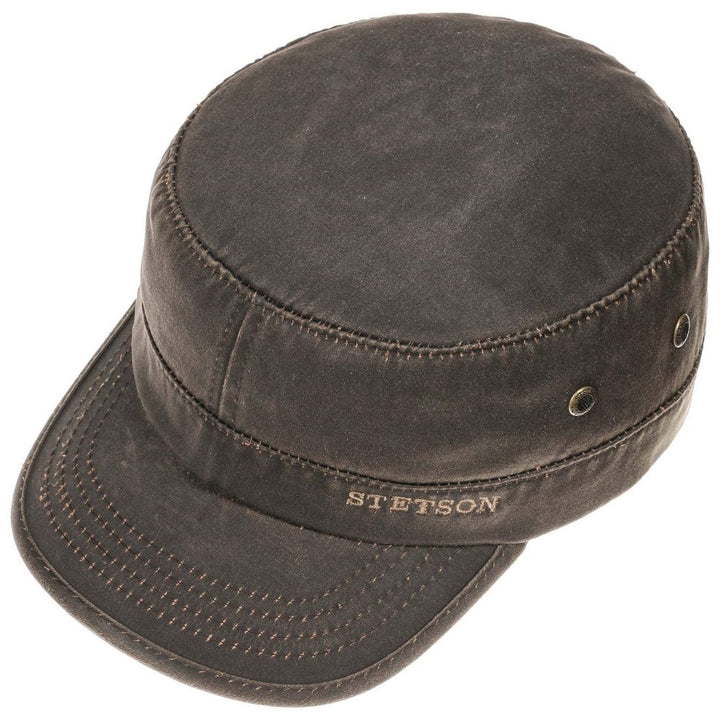 Brown Oilskin Look Stetson Army Cap