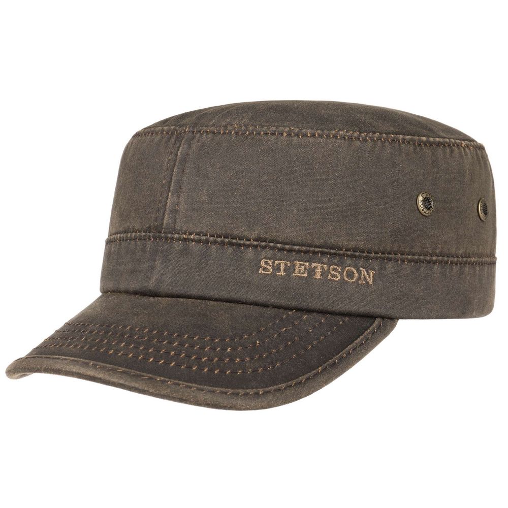 Brown Oilskin Look Stetson Army Cap