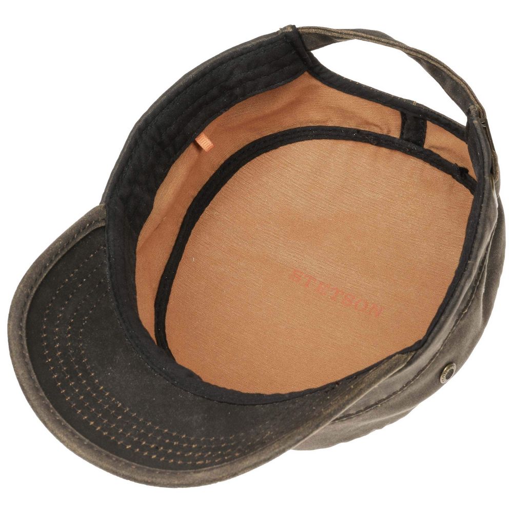 Brown Oilskin Look Stetson Army Cap