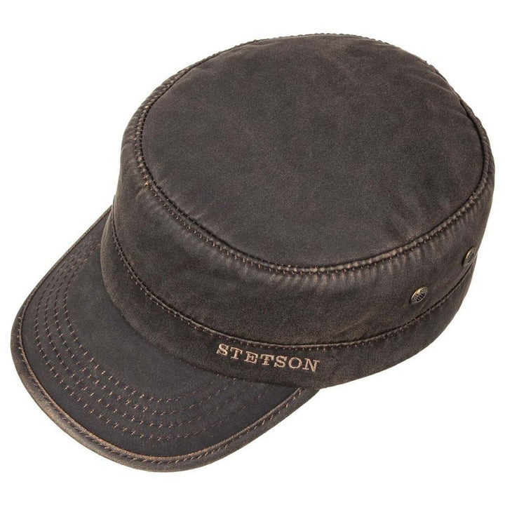 Stetson Oilskin Look Stetson Army Cap with Lining - Brown