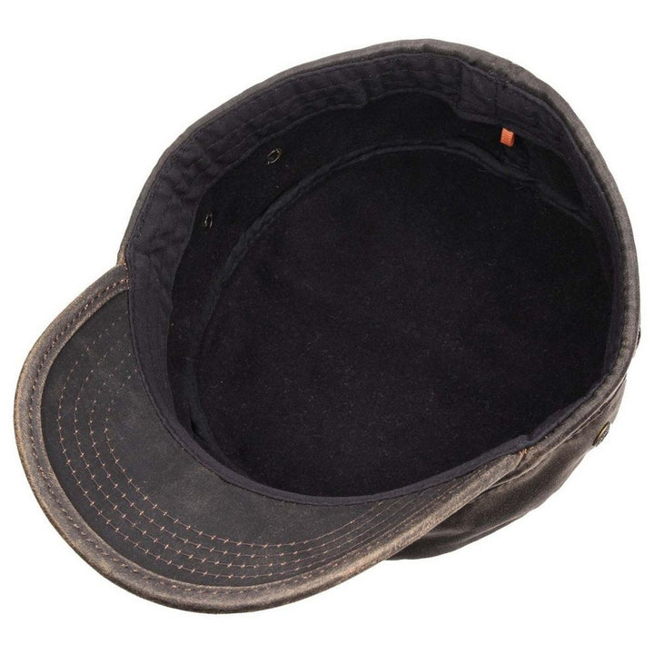 Stetson Oilskin Look Stetson Army Cap with Lining - Brown