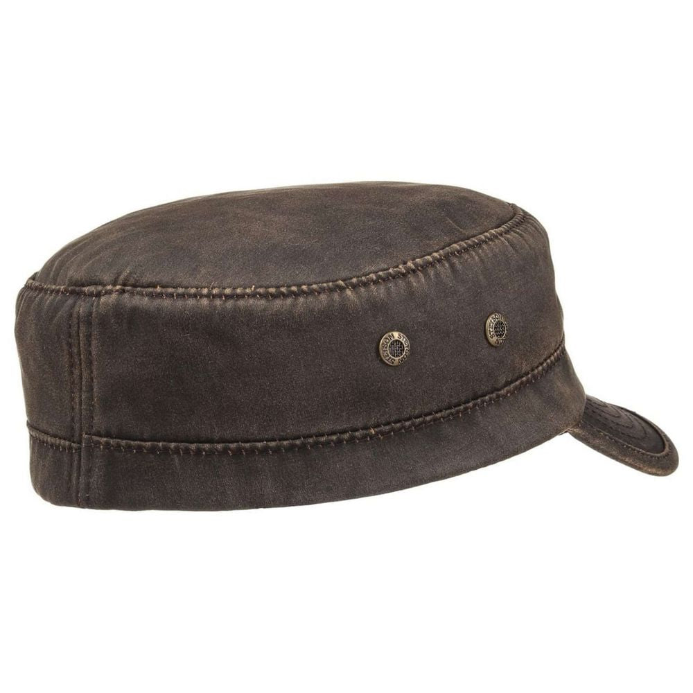 Stetson Oilskin Look Stetson Army Cap with Lining - Brown