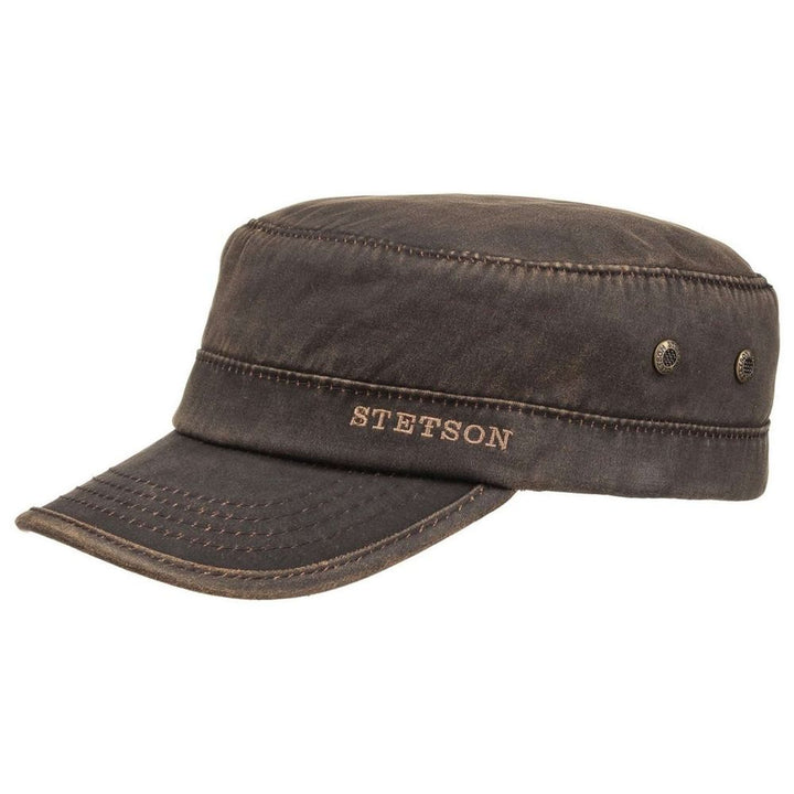 Stetson Oilskin Look Stetson Army Cap with Lining - Brown