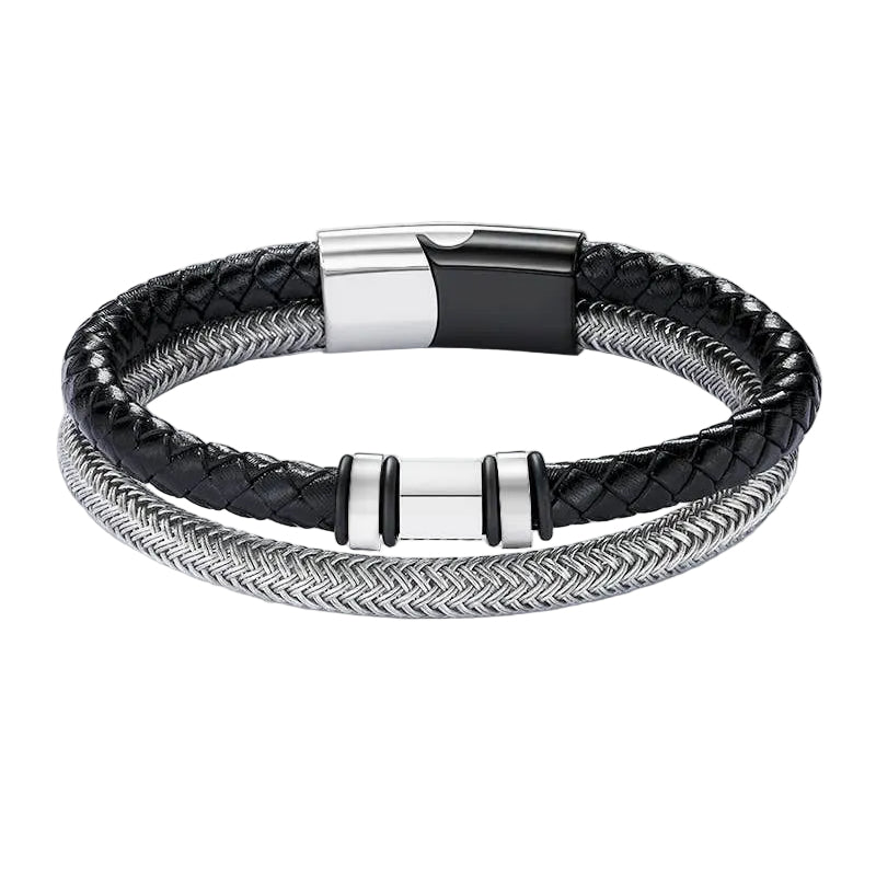 Stratum Læder og rustfrit stål armbånd