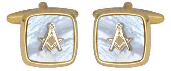 Mother of Pearl Embossed Masonic Cufflinks Gold Plate - Manchetknapper fra David Aster Collection hos The Prince Webshop