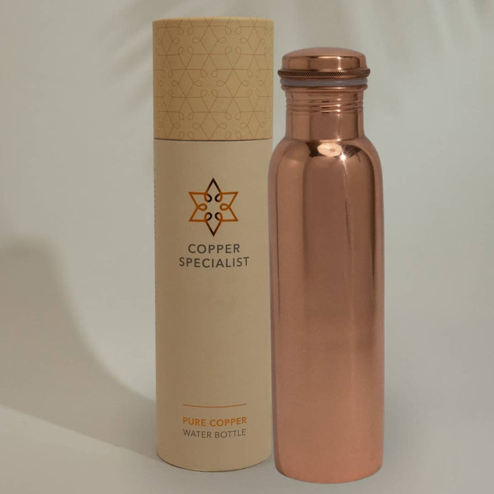 Ren Kobber Vandflaske Glat Poleret ± 950 ml (tung) - Gave Ide fra Ayurveda Specialist B.V. hos The Prince Webshop