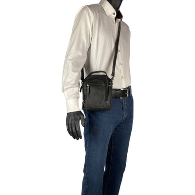 Arrigo Leather Crossbody Shoulder Bag & Belt Bag - Sort