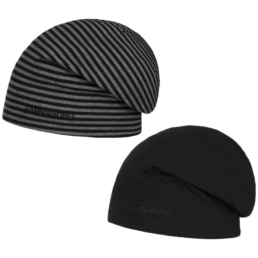 HAMMABURG Long Beanie Reversible Jersey Sort/Stribet