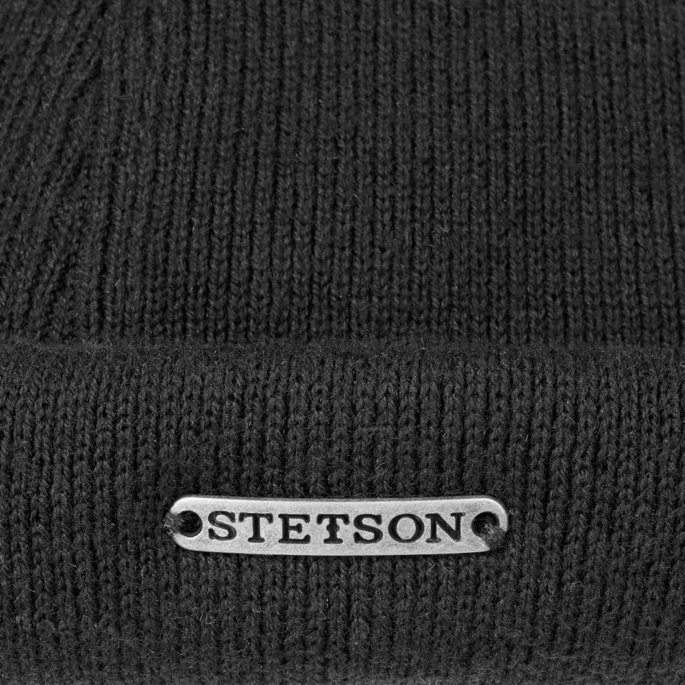 Stetson Black Docker Cap/Hat in Knitted Cotton