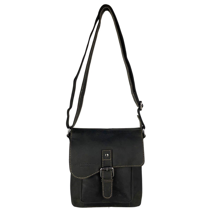 Arrigo Shoulder Bag with Flap - Buffalo Leather - Black