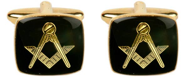 Masonic Cushion Black Enamel Cufflinks - Manchetknapper fra David Aster Collection hos The Prince Webshop