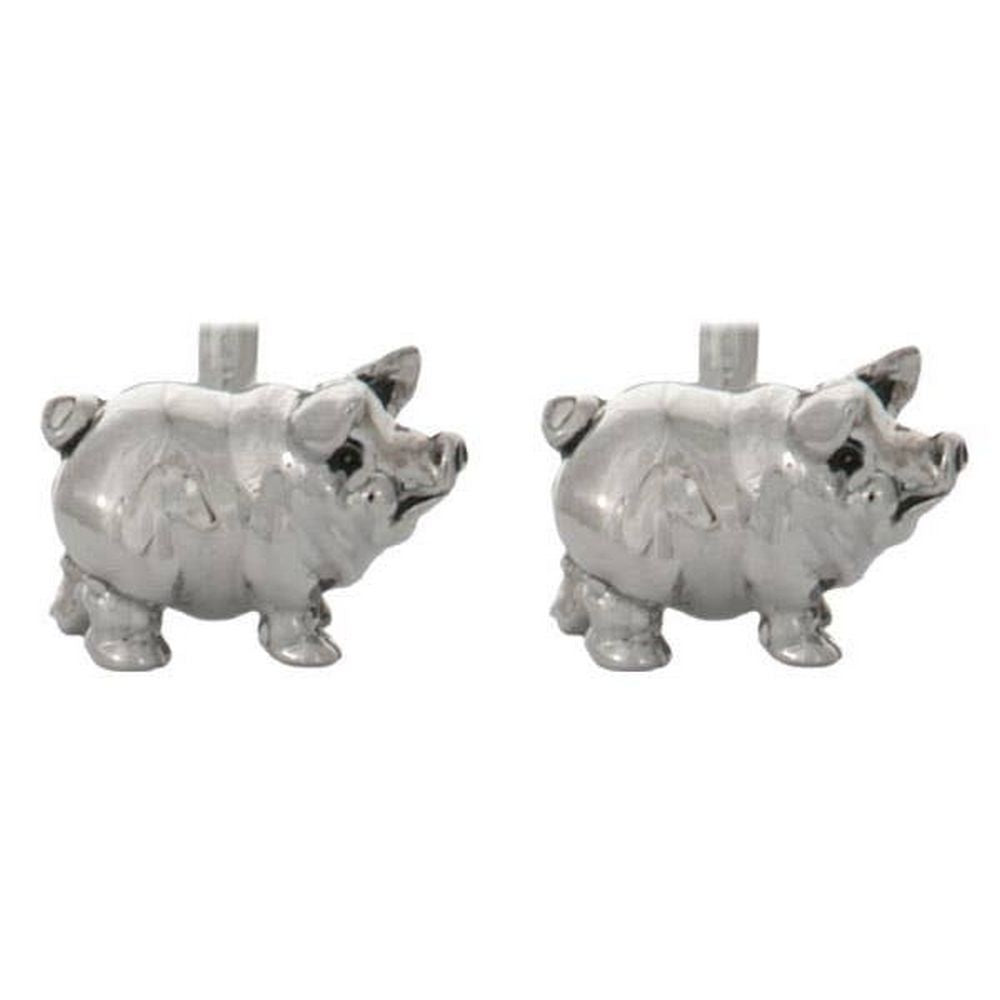 Pig 3D Rhodium Plated Cufflinks - UK Cufflinks