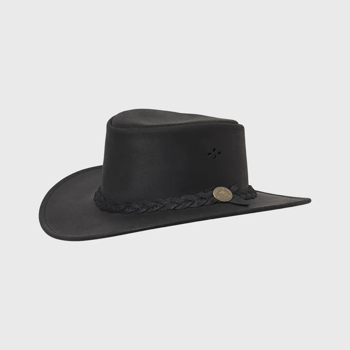 Aussie Bush Cow - Black Squashable Leather Hat