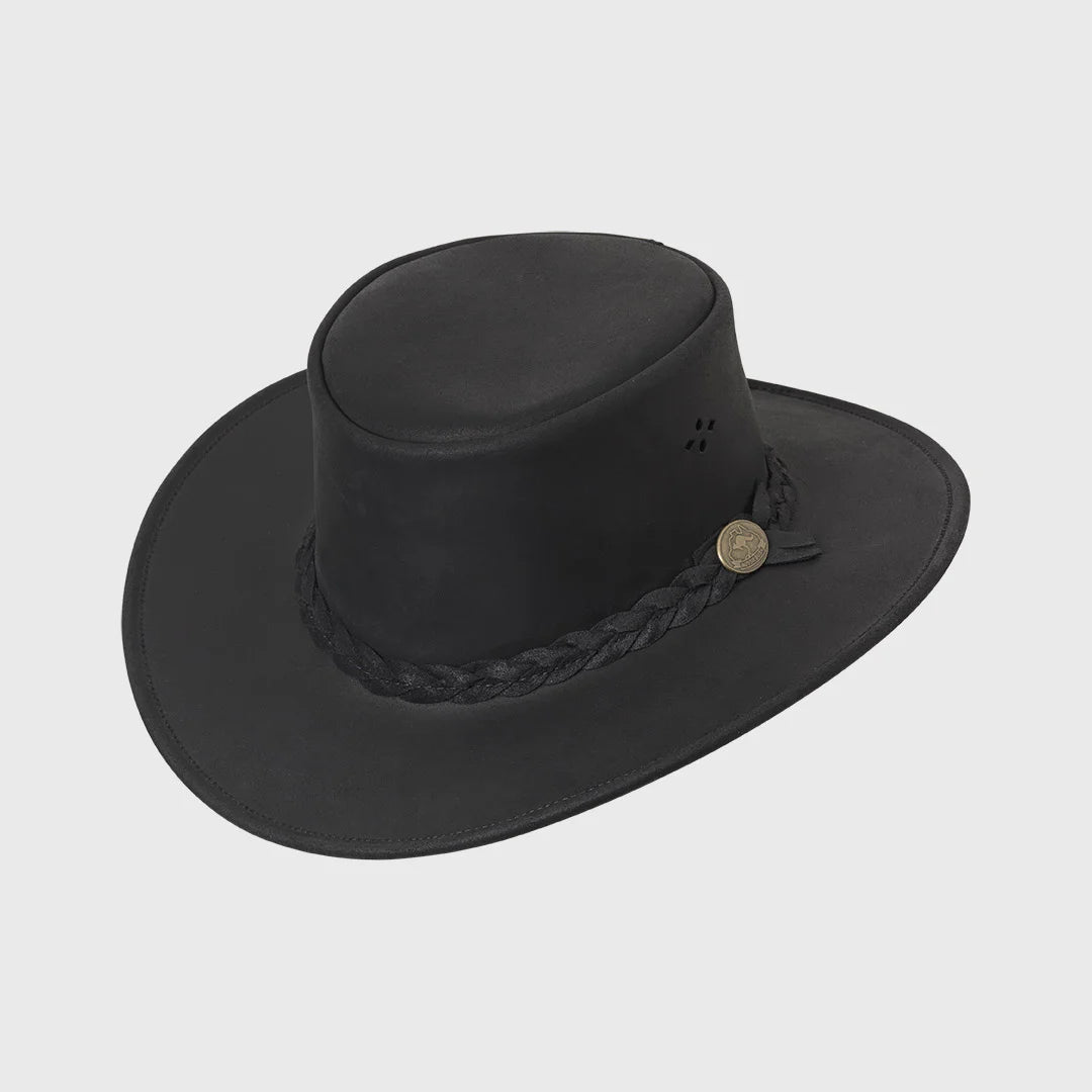 Aussie Bush Cow - Black Squashable Leather Hat