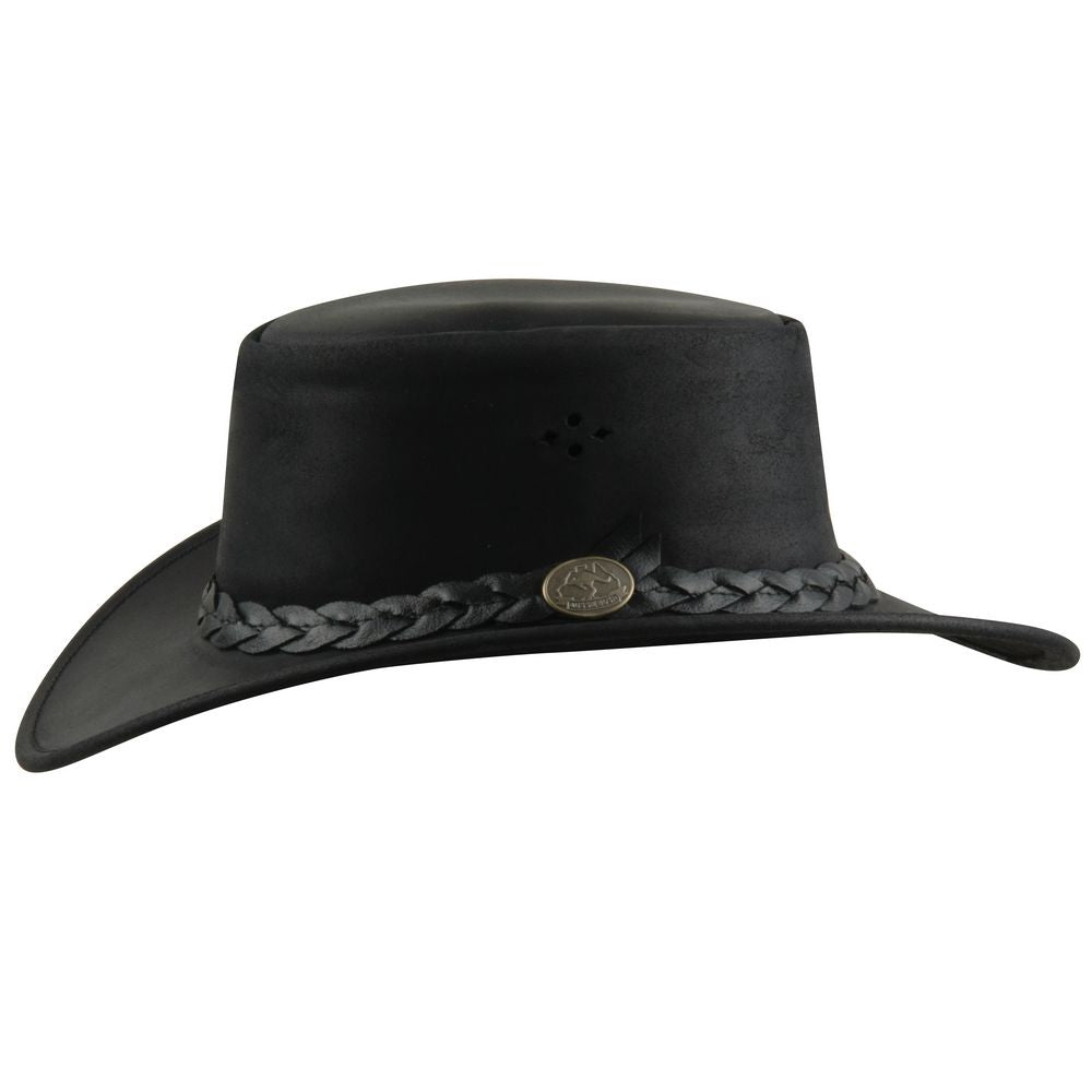 Aussie Bush Cow - Black Squashable Leather Hat