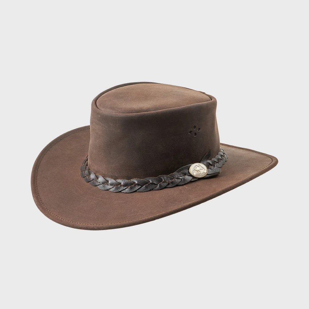 Aussie Bush Cow – Brun Squashable Læderhat - Traveller Hat fra MJM Hats hos The Prince Webshop