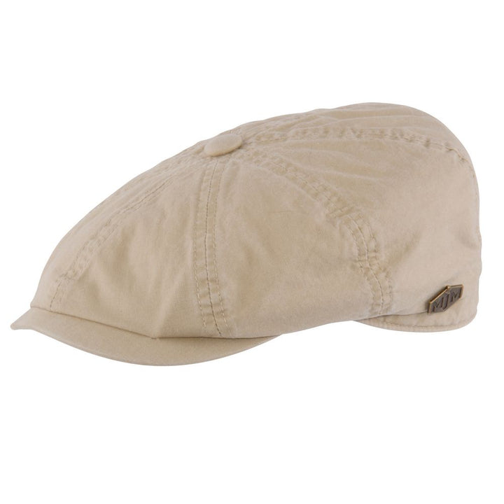 MJM Gouda 58027 – Beige Washed Cotton Sixpence - Flat Cap from MJM Hats at The Prince Webshop