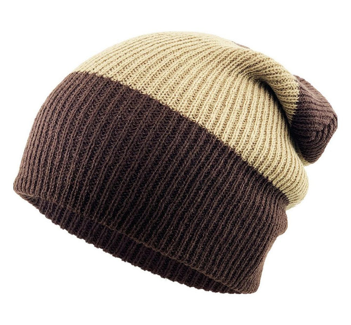 COFFEE STRIPED SLOUCH BEANIE - Brown Striped Beanie