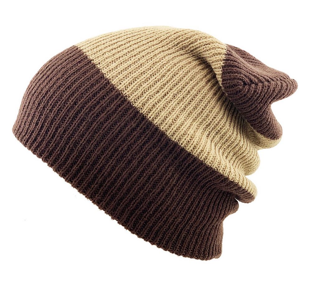 COFFEE STRIPED SLOUCH BEANIE - Brun Stribet Hue