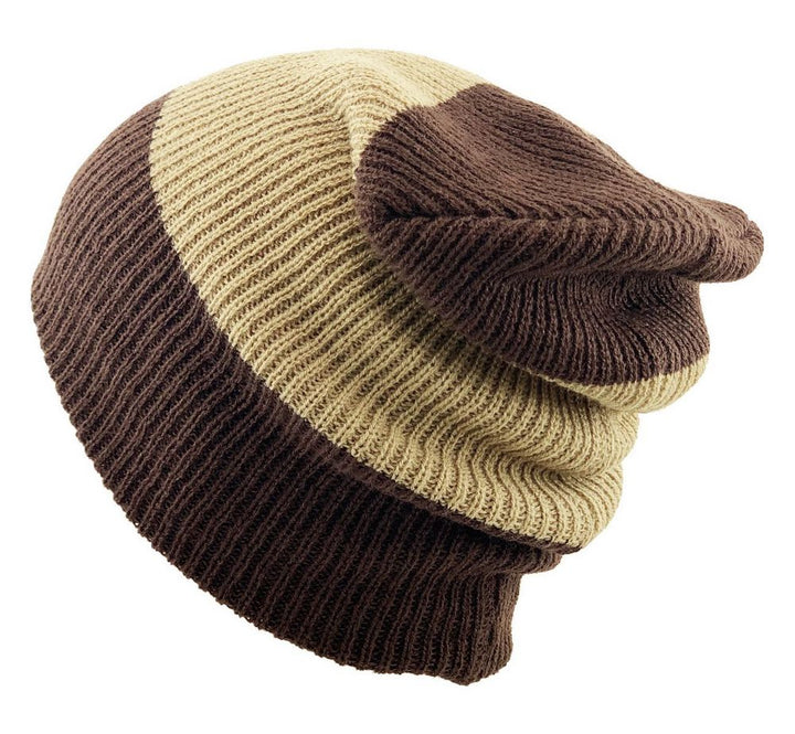 COFFEE STRIPED SLOUCH BEANIE - Brown Striped Beanie