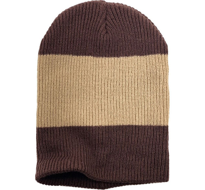 COFFEE STRIPED SLOUCH BEANIE - Brun Stribet Hue