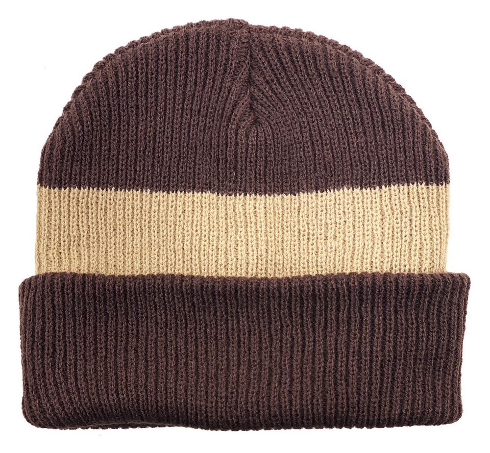 COFFEE STRIPED SLOUCH BEANIE - Brown Striped Beanie