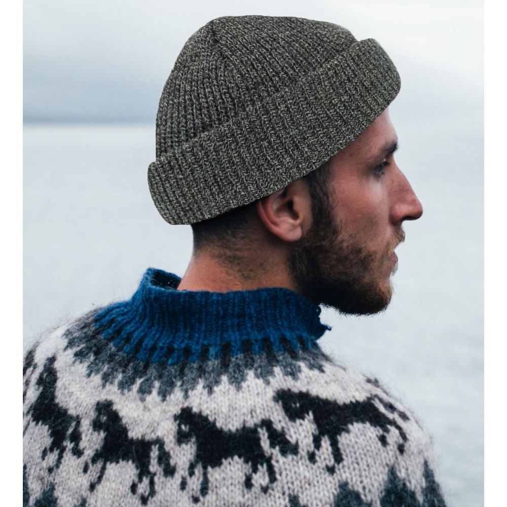 Ethos FISHERMAN BEANIE - GRÅ-MIX acryl hue i klassisk fisker stil