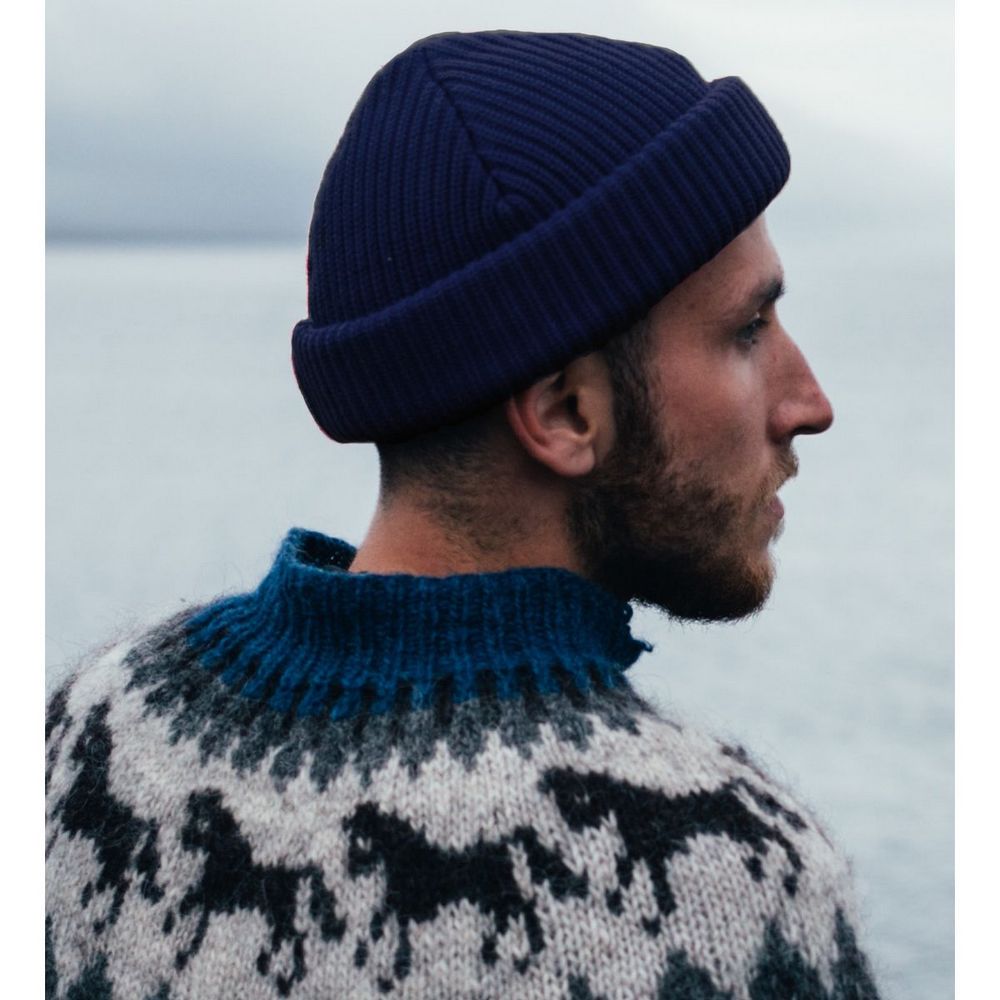 Ethos FISHERMAN BEANIE - BLUE acrylic hat in classic fisherman style