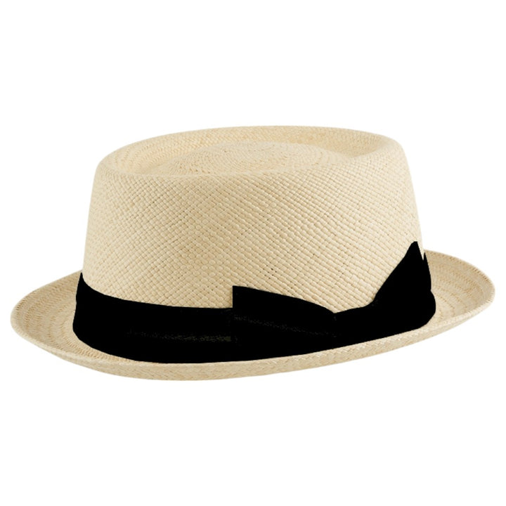MJM LEO Pork Pie Panama Strå Hat - Natur / Sort - Hat fra MJM Hats hos The Prince Webshop