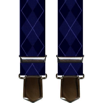 Wide Suspenders Navy Blue Argyle