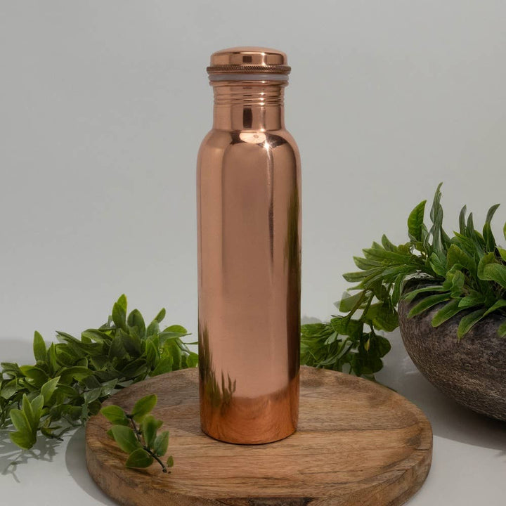 Ren Kobber Vandflaske Glat Poleret ± 950 ml (tung) - Gave Ide fra Ayurveda Specialist B.V. hos The Prince Webshop