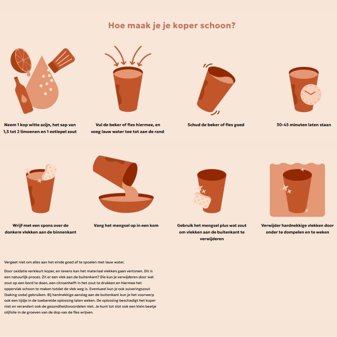 Ren kobbersæt af karaffel med 2 hamrede kopper + kande950 ml