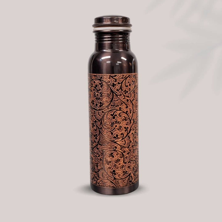 Rent kobbervandflaske, antik, graveret ± 750 ml (tung