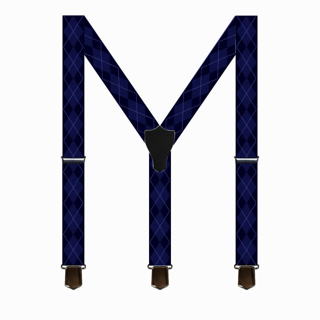 Wide Suspenders Navy Blue Argyle