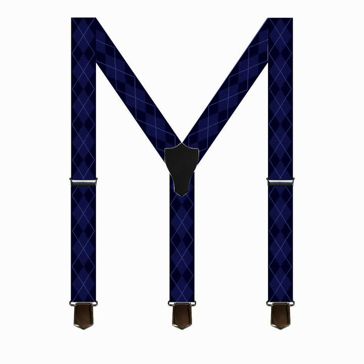 Wide Suspenders Navy Blue Argyle