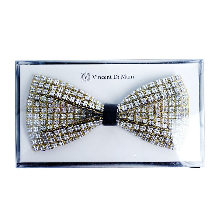 Crystal Silver Rhinestone Gold Men's Bow Tie