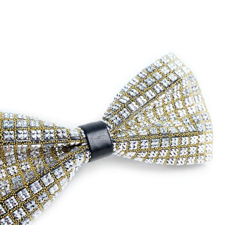 Crystal Silver Rhinestone Gold Men's Bow Tie