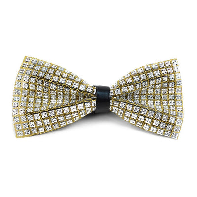 Crystal Silver Rhinestone Gold Men's Bow Tie