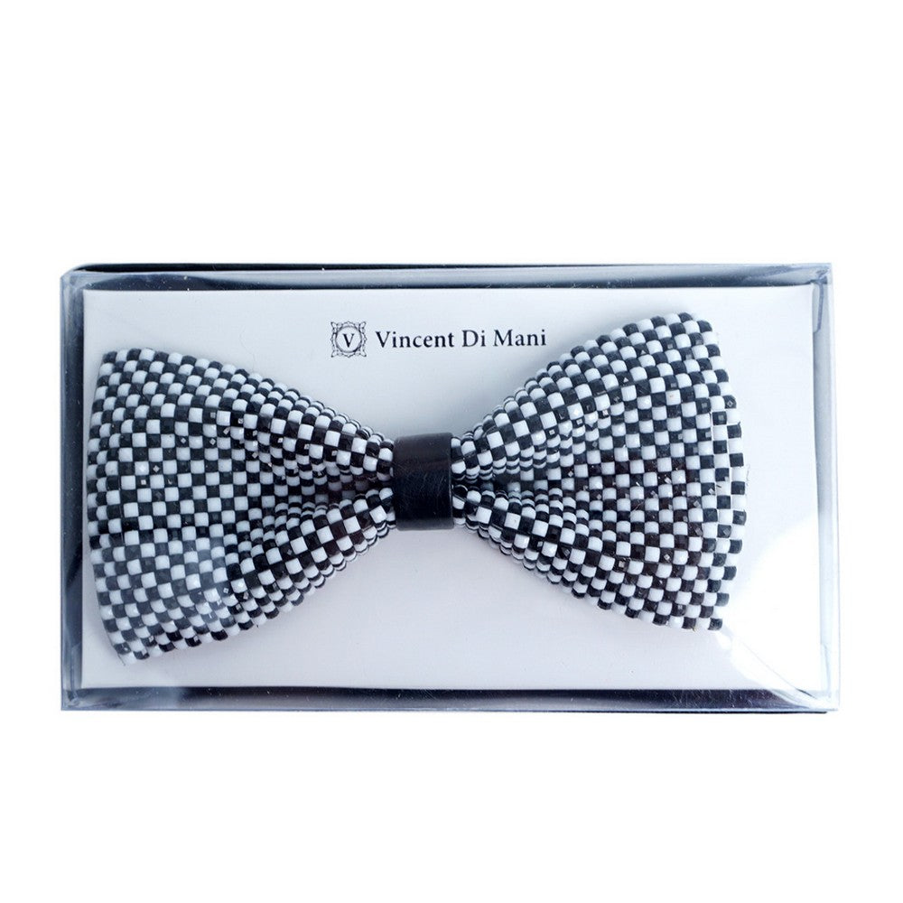 Black &amp; White Checkered Rhinestone Men's Bow Tie