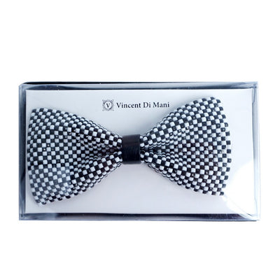 Black & White Checkered Rhinestone Men's Bow Tie